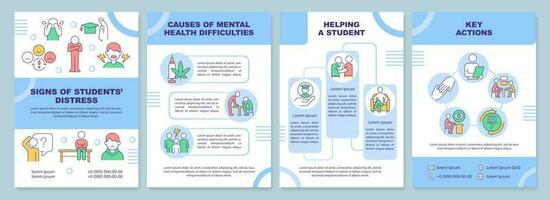 Signs of students distress blue brochure template. Causes. Leaflet design with linear icons. Editable 4 vector layouts for presentation, annual reports