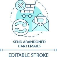 Send abandoned cart emails turquoise concept icon. Online store management tip abstract idea thin line illustration. Isolated outline drawing. Editable stroke vector