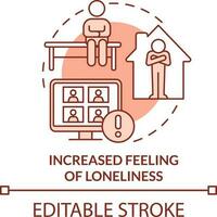 Increased feeling of loneliness terracotta concept icon. Online learning stress abstract idea thin line illustration. Isolated outline drawing. Editable stroke vector