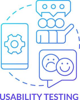usabilidad pruebas azul degradado concepto icono. los usuarios realimentación y reseñas móvil primero diseño pruebas resumen idea Delgado línea ilustración. aislado contorno dibujo vector