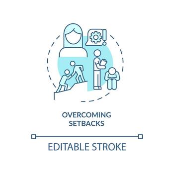 Overcoming setbacks blue concept icon. Help to resolve work problem. Motivation abstract idea thin line illustration. Isolated outline drawing. Editable stroke vector
