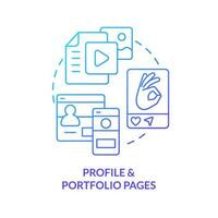 Profile and portfolio pages blue gradient concept icon. Online presence. Personal resume websites abstract idea thin line illustration. Isolated outline drawing vector