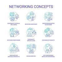 Networking blue gradient concept icons set. Increase professionals connections. Building partnership idea thin line color illustrations. Isolated symbols vector