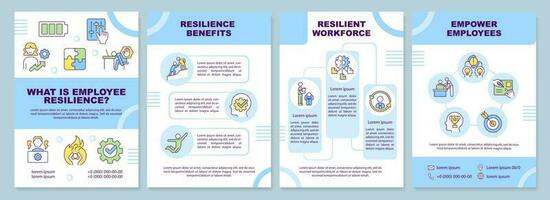 Employee resilience blue brochure template. Workers wellness. Leaflet design with linear icons. Editable 4 vector layouts for presentation, annual reports