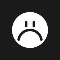 Sad face dark mode glyph ui icon. Feelings expression. Feedback. User interface design. White silhouette symbol on black space. Solid pictogram for web, mobile. Vector isolated illustration