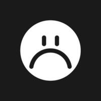 Sad face dark mode glyph ui icon. Feelings expression. Feedback. User interface design. White silhouette symbol on black space. Solid pictogram for web, mobile. Vector isolated illustration