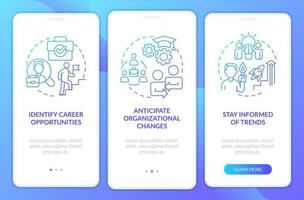 Business networking opportunities blue gradient onboarding mobile app screen. Walkthrough 3 steps graphic instructions with linear concepts. UI, UX, GUI template vector