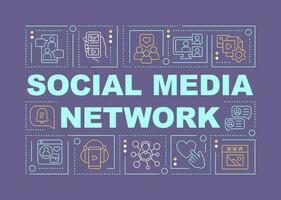 Social media network word concepts purple banner. Online communication. Infographics with editable icons on color background. Isolated typography. Vector illustration with text