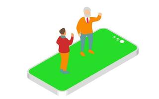 isometric vector illustration depicting elderly individuals using technology showcasing the future of innovative technological solutions concept