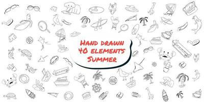 Bundle of elements with the topic Summer. Simple hand drawn. Vector set. Ink illustration