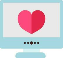 Heart symbol on desktop icon in flat style. vector