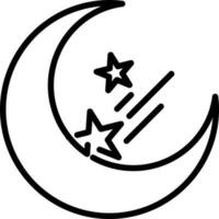 Crescent moon with star icon in line art. vector