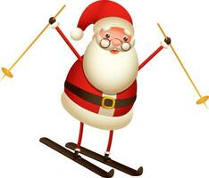ilustración de Papa Noel claus esquiar con palo. vector