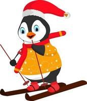 Cartoon character of penguin on skateboard. vector