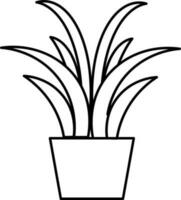 Vector illustration of plant with pot icon or symbol in line art.