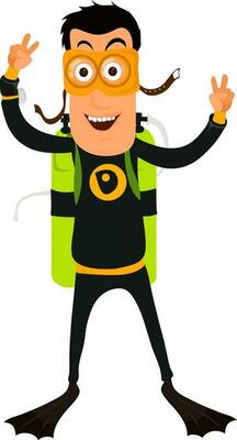 Cartoon character of scuba diver.