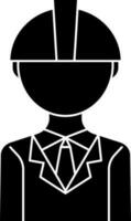 Engineer Man Icon In Black And White Color. vector
