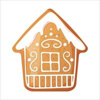 Christmas gingerbread house with beautiful patterns of sweet icing. Holiday cookies on an isolated background. vector icon