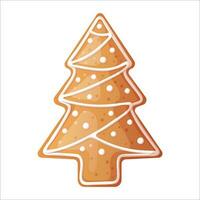 Christmas gingerbread tree with beautiful patterns of sweet icing. Holiday cookies on an isolated background. vector icon