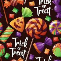 Seamless pattern with Halloween sweets. Trick or treat. Texture with candies and lollipops with a spiral pattern. Suitable for wrapping paper, scrapbooking, wallpaper, textile vector