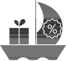 Cargo Ship With Percentage Label Icon In Glyph Style. vector