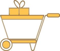 Shopping Cart With Gift Box Icon In Brown Stroke Style. vector