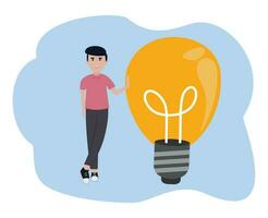 young man holding big lightbulb basic idea concept vector