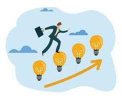 businessman climbing ladder from light bulb. idea concept to improve career vector