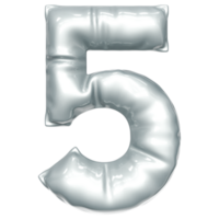 Silver balloon font 3d rendering, ln Number 5 png