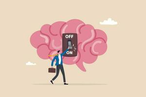 Turn on brain to think, creativity, thought or concentration, smart thinking or emotional intelligence, mindset, wisdom and knowledge concept, smart businessman genius turn on switch on his own brain. vector