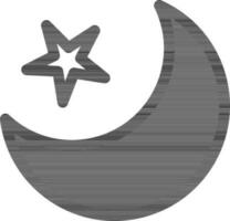 Crescent Moon With Star Icon In Black Color. vector