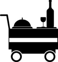Serving tray, cocktail glass and bottle on trolley. vector