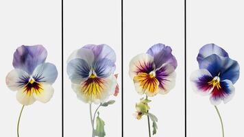 Set of Stunning Pansy Flower Drawing Vertical Template or Card with Space for Message. . photo