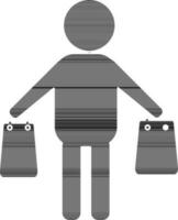 Character of black faceless man holding shopping bags. vector