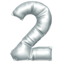 Silver balloon font 3d rendering, ln Number 2 png
