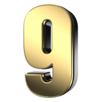 Black And Gold Of Number 9 3D Render png