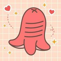 Kawaii food of sliced fried sausage. Vector hand drawn cute cartoon character illustration logo icon. Japan anime, manga style concept design