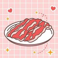 linda dibujos animados Fresco prima wagyu carne de vaca rebanada para yakiniku o caliente maceta kawaii comida con Japón estilo anime manga ilustración vector