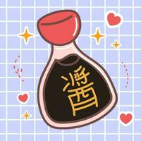 Kawaii food cartoon of hotpot soy sauce vector icon of cute japanese doodle style for kid product, sticker, shirt flat illustration