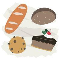 Set vector delicious bread flat illustration icons for design menu bakery