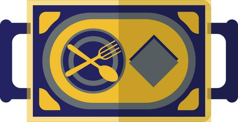 Bread, spoon and fork wth plate on trey.