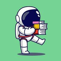 Cute astronaut with books. Vector illustration in flat cartoon style.