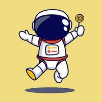 linda astronauta saltando con pirulí dibujos animados personaje vector ilustración.