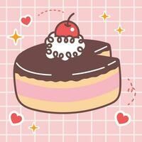 Kawaii food cartoon of cheese cake illustration. vector icon of cute japanese doodle style for kid product, sticker, shirt, wallpaper, card