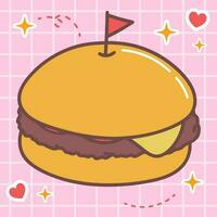 Kawaii food of cheese burger. Vector hand drawn cute cartoon character illustration logo icon. Cute Japan anime, manga style concept design