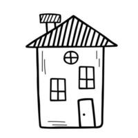 Cute tiny house in doodle style. Sweet home. Vector hand-drawn illustration isolated on white background.
