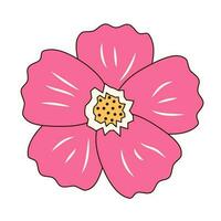 Retro groovy hand drawn flower. Linear color vector illustration.