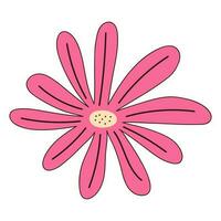 Retro groovy hand drawn flower. Linear color vector illustration.