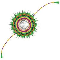 Green peacock feather with diamond decorated rakhi wristband. vector