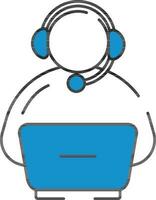 Customer Service Icon In Blue And White Color. vector